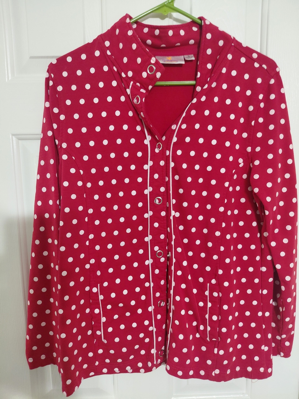 Quacker Factory Red with White Polka Dot Button Jacket